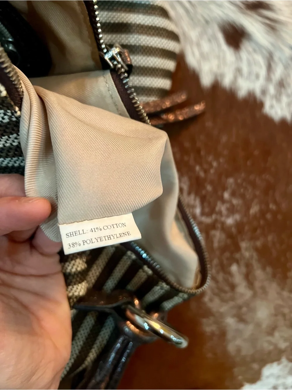 NWOT Italian Designer D2 Brown and White Stripped Leather Hobo Bag